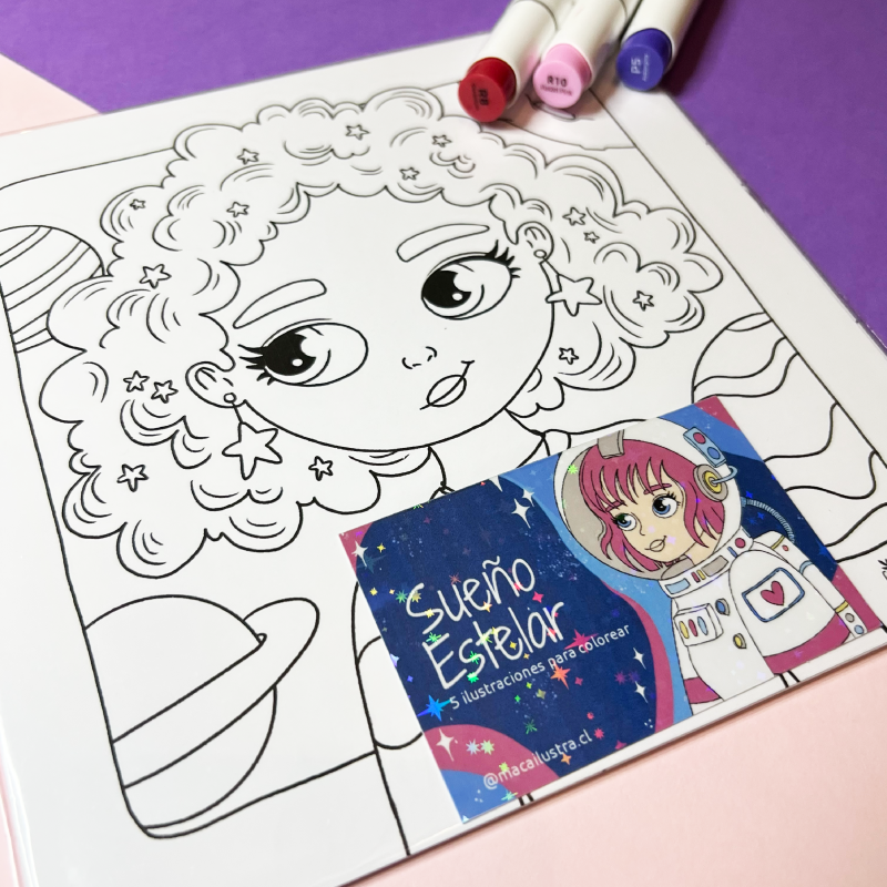 Macailustra – Set Sueño Estelar, libro para colorear galáctico Macailustra – Set Sueño Estelar, libro para colorear galáctico